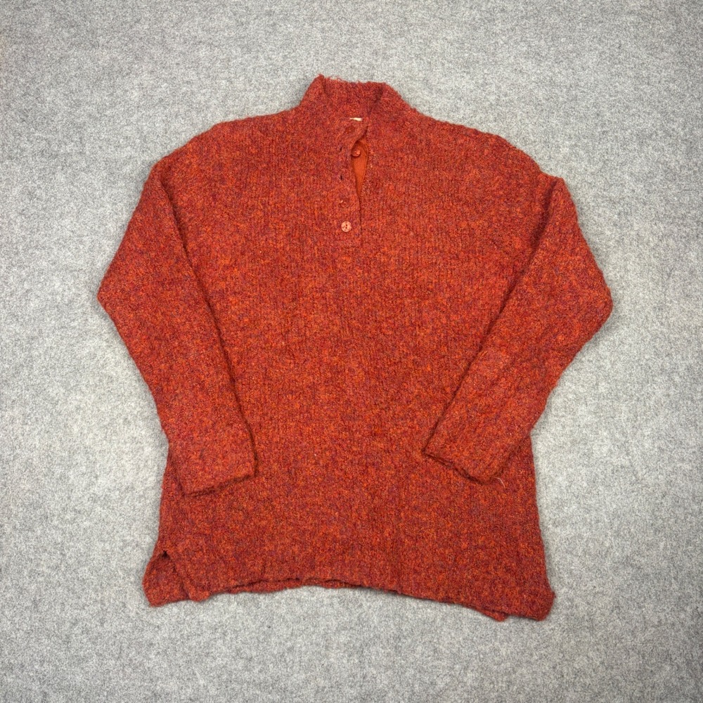 Appleseed's Womens Medium Orange Marled Boucle Henley Mock Neck Sweater